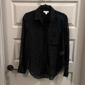 Oversized black Sheer Polka Dot Button Down Shirt